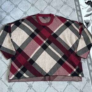 Classic Plaid Crewneck Sweater - Burgundy, Cream & Gray
